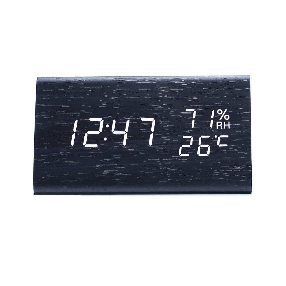 Electronic Alarm Clock Multifunctional Digital Display Temperature And Humidity Time Wood