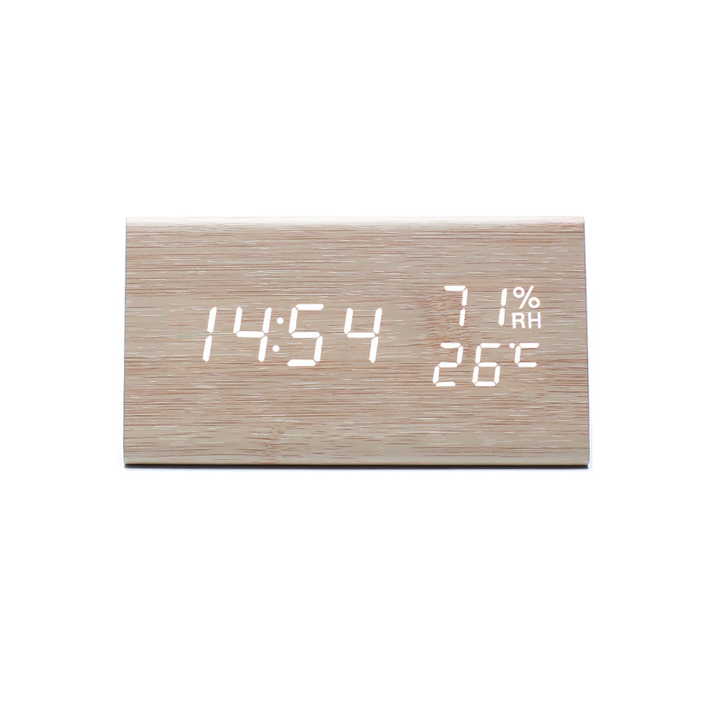 Electronic Alarm Clock Multifunctional Digital Display Temperature And Humidity Time Wood